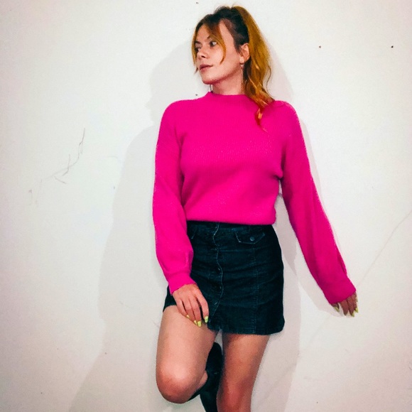 Free People | Sweaters | Hot Pink Mock Neck Sweater | Poshmark